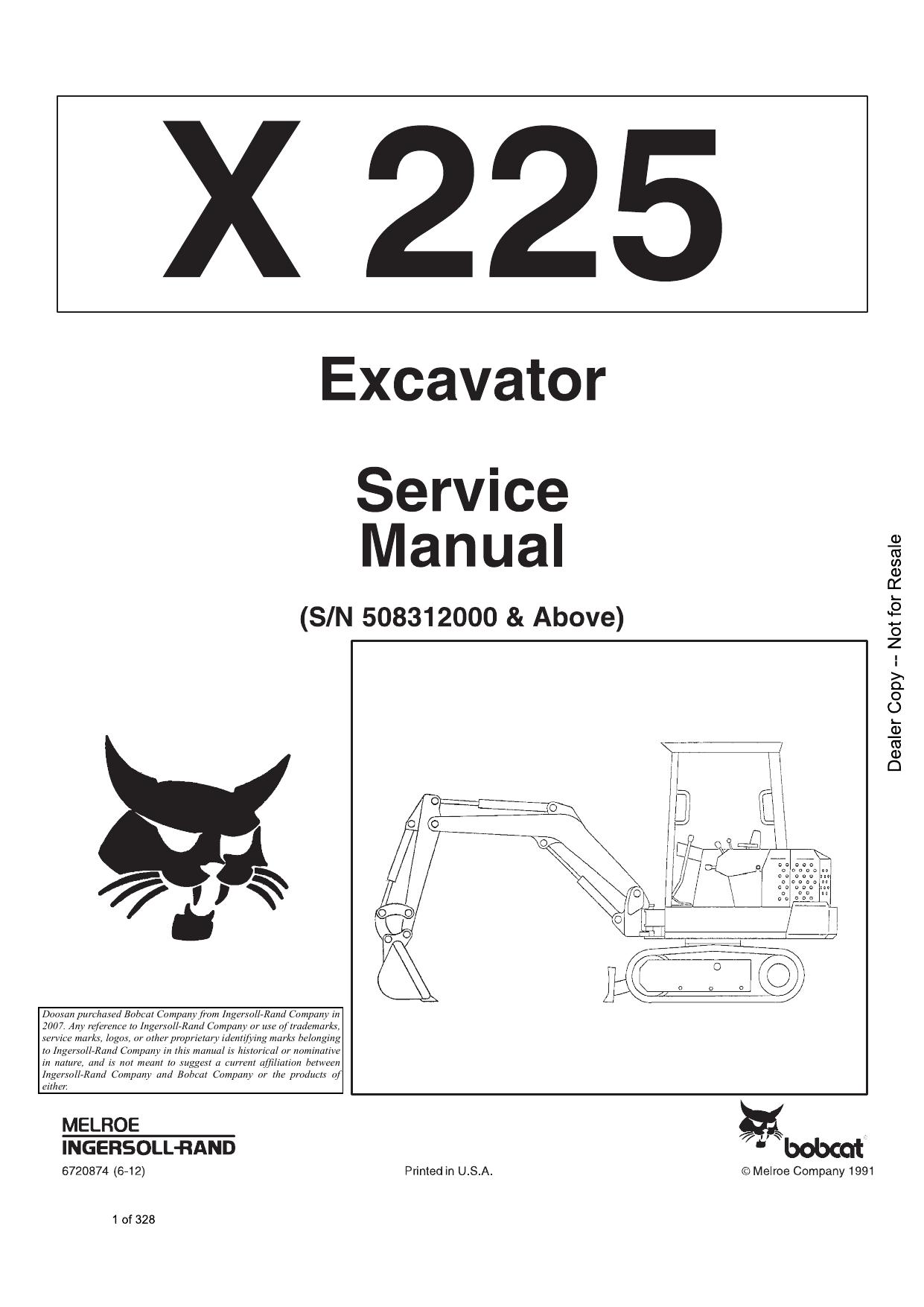 X225 Excavator Service Manual Bobcat